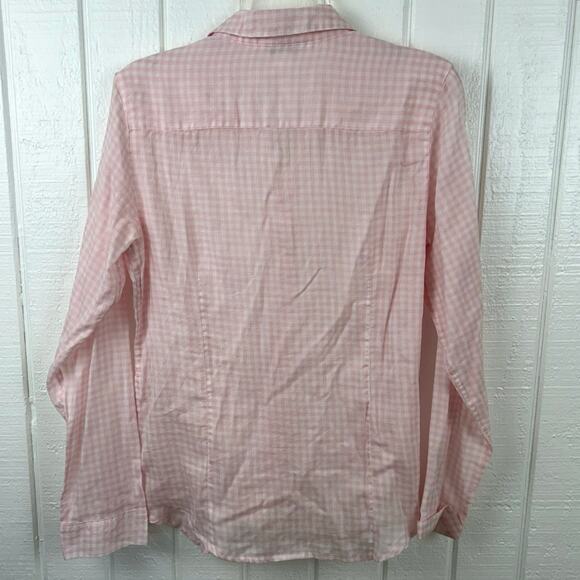 Garnett Hill Women Gingham Long Sleeve Button Up Top Blouse Pink Preppy Size 12 - Picture 5 of 7